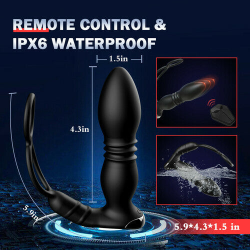 8 Thrusting 8 Vibrating Anal Vibrator With Dual Cock Rings