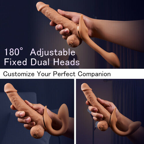 Buyging™ 9 Vibrating Telescopic Clitoral Strap On Adjustable Lifelike Dildo Rabbit Ear Double Ended