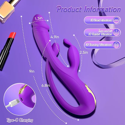 Newest 3-in-1 Rabbit G-spot Vibrator with 10 Flapping Vibrating & 7 Licking Sucking Modes