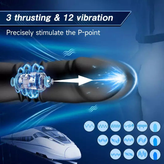 12 Vibrating 3 Thrusting Dual Cock Rings Prostate Massager