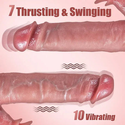 Power Thrust Suction Cup Dildo - Realistic silicone dildo with 7 pressure settings and 10 vibration and heat functions for G-spot stimulation, anal and vaginal stimulation