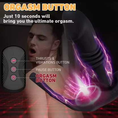 12 Vibrating 3 Thrusting Prostate Massager With Dual Cock Rings