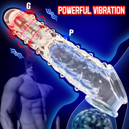 Vibrating penis sleeve, reusable penis extender with clitoral stimulator, soft granular penis extender, penis sleeve lengthening extender, sex toys for men and women
