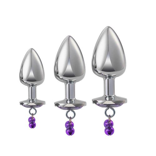 3PCs Metal Double Bells Jewel Anal Plug Set Adult Toy
