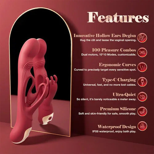Sexoralab™10*10 Vibrating Innovative Hollow Ears Design Dual Motor Buniva Rabbit Vibrator