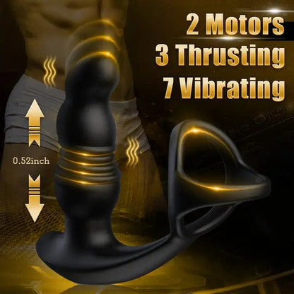 7 Vibrating 3 Thrusting Anal Massager with Cock Ring