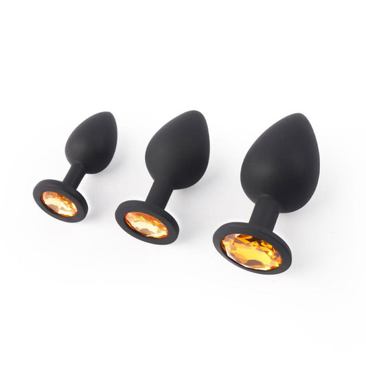 3PCs Silicone Diamond Two Color Switchable Butt Plug