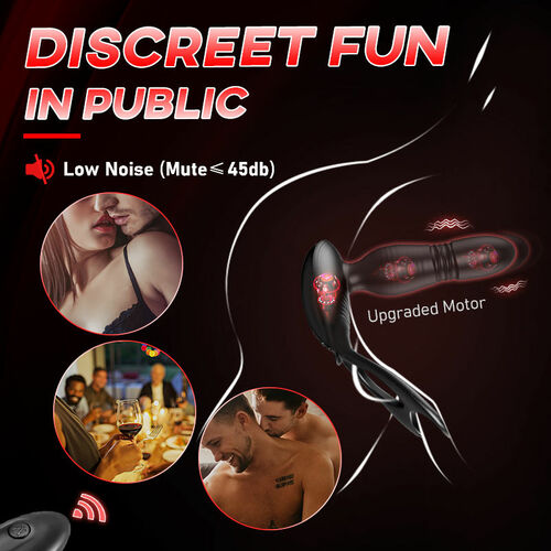 Buyging™ Low-noise 10 Thrusting 10 Vibrating Prostate Massager With Dual Cock Rings