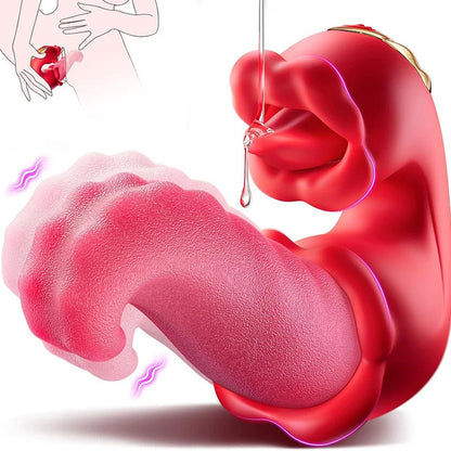 Sexoralab™ 4 in 1 Tongue Thrusting Vibrators Dildo Rose Sex Toys 10 Licking Clitoral & Vibration Sucking Clit Stimulator