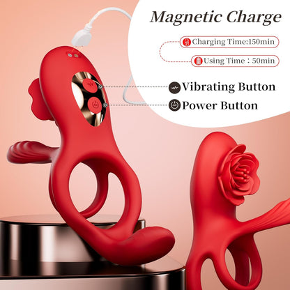 3-in-1 vibrating penis ring equipped with 3 powerful vibration motors and 10 vibration modes