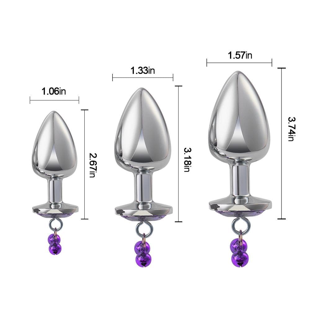 3PCs Metal Double Bells Jewel Anal Plug Set Adult Toy