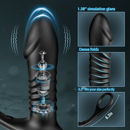 Buyging™ 10 Thrilling Vibration 3 Thrusting Silicone Remote Control Anal Vibrator