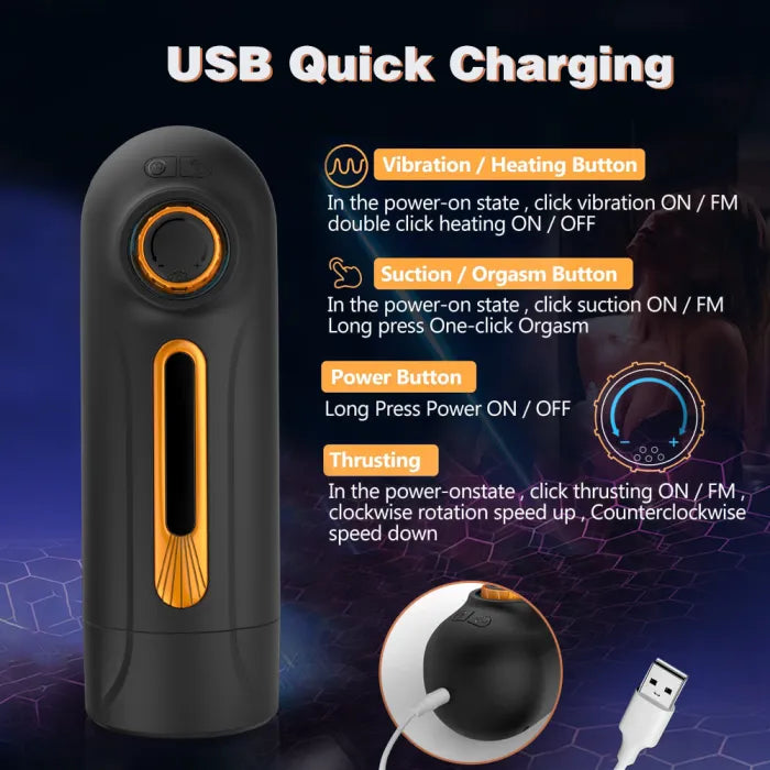 10 Thrusting 10 Vibrating 3 Sucking Heating Male Masturbator
