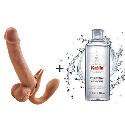 Buyging™ 9 Vibrating Telescopic Clitoral Strap On Adjustable Lifelike Dildo Rabbit Ear Double Ended