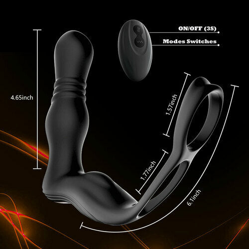 Buyging™ THOR 3 Thrusting 10 Vibrating Dual Cock Rings Prostate Massager