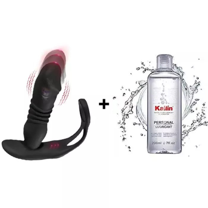 12 Vibrating 3 Thrusting Prostate Massager With Dual Cock Rings