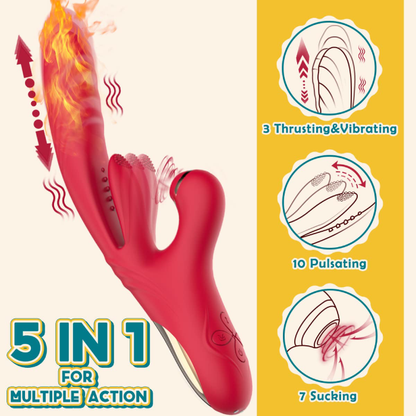 3 Thrusting Vibrating & 10 Pulsating & 7 Sucking 10.4inch Vibrators with Heating Adult Toy, Triple Action Sex Toy G-Spot & Clitoris Stimulator