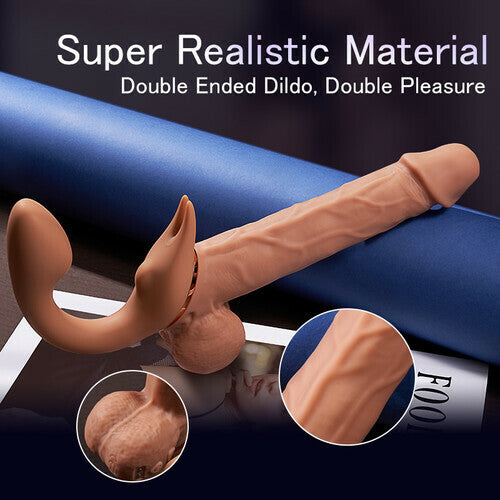 Buyging™ 9 Vibrating Telescopic Clitoral Strap On Adjustable Lifelike Dildo Rabbit Ear Double Ended