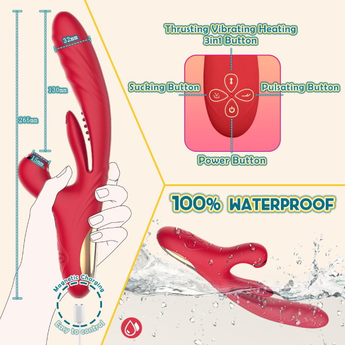 3 Thrusting Vibrating & 10 Pulsating & 7 Sucking 10.4inch Vibrators with Heating Adult Toy, Triple Action Sex Toy G-Spot & Clitoris Stimulator