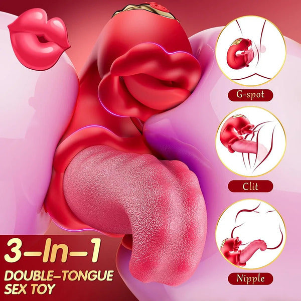 Sexoralab™ 4 in 1 Tongue Thrusting Vibrators Dildo Rose Sex Toys 10 Licking Clitoral & Vibration Sucking Clit Stimulator
