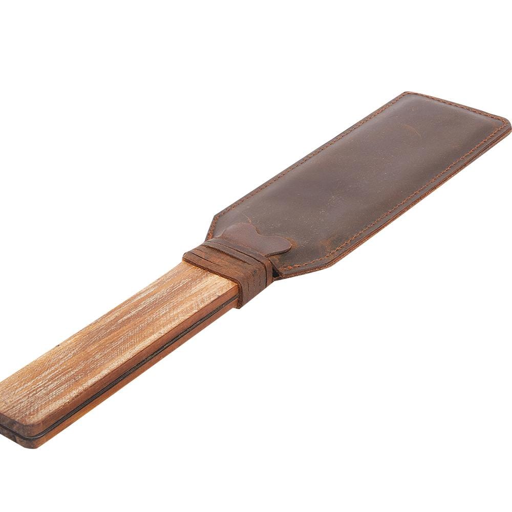 Distressed Wooden Handle Rivet Leather Paddle