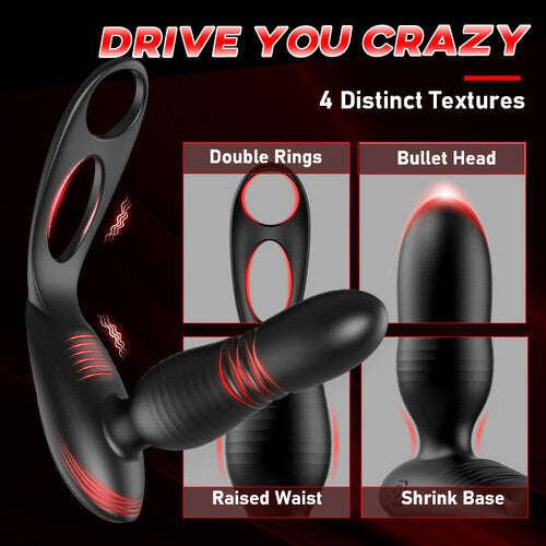 Buyging™ Low-noise 10 Thrusting 10 Vibrating Prostate Massager With Dual Cock Rings