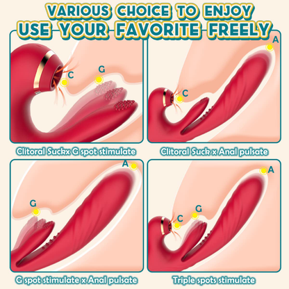 3 Thrusting Vibrating & 10 Pulsating & 7 Sucking 10.4inch Vibrators with Heating Adult Toy, Triple Action Sex Toy G-Spot & Clitoris Stimulator