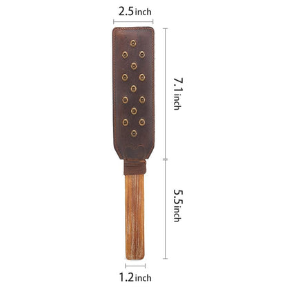 Distressed Wooden Handle Rivet Leather Paddle