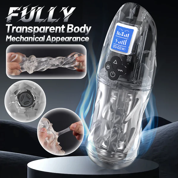 Fully Transparent Vibrating Sucking Voice Male Mechanical Stroker