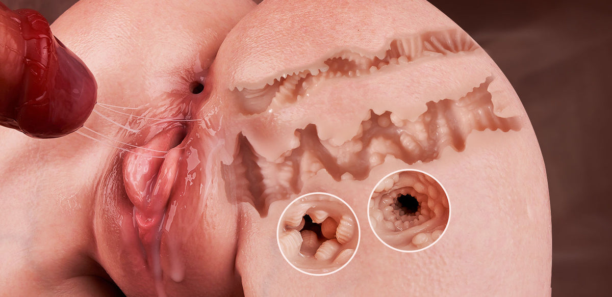 Luna -Ultra-Realistic Dual-Layer Silicone Butt Masturbator with 2 Tight Tunnels (Vaginal & Anal) Lifelike Por